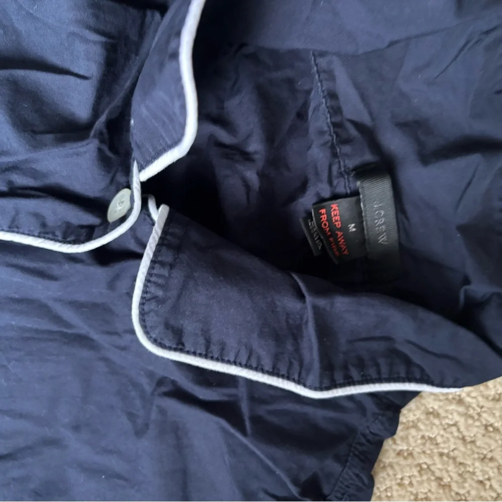 J. Crew Midnight Blue PJ Top and Bottoms with White Trim - Picture 1 of 8